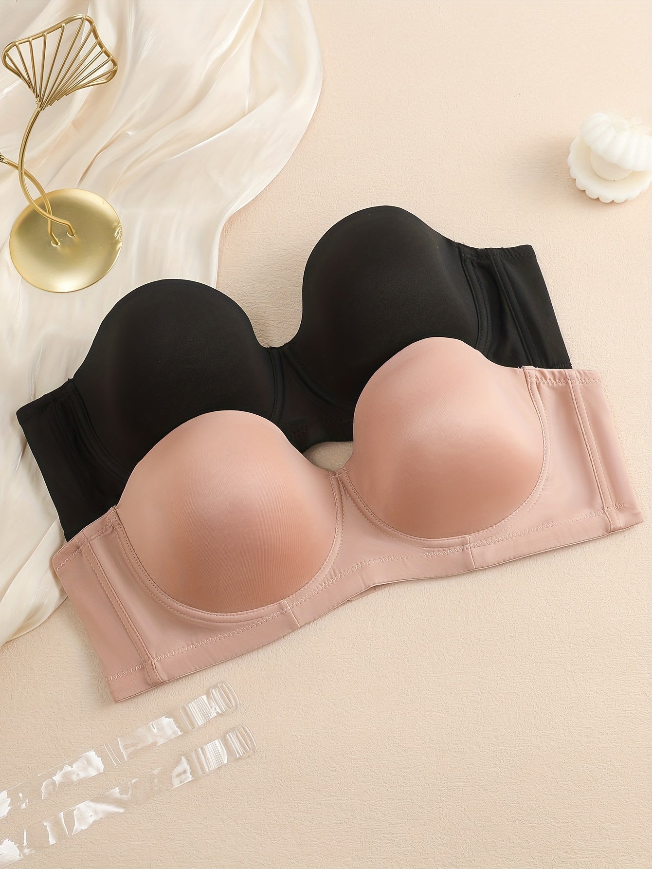 2 Pack Plus Size Molded Cup Multiway Full Cover Bras with Removable Straps