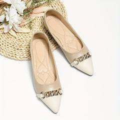 Chain Decor Flat Shoes Point Toe Slip On Lightweight Ballet Shoes