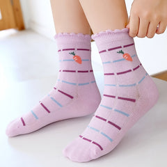 5 Pairs Women's Rabbit Purple Polka Dot Socks