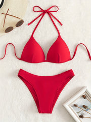 Push Up 2 Piece Set Bikini Triangle V Neck Tie Back Swimsuit