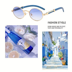 Retro Round Oval Sunglasses Men Wooden Shades