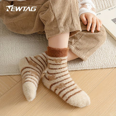 Boy's Striped Crew Socks Breathable Nylon Blend Plush Casual Style Unisex Socks