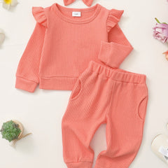 Newborn Baby Girl Outfit Pullover Ruffle Sleeve Sweatshirt Pants Set