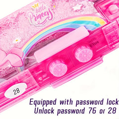 Purple Sequin Quicksand Pencil Case with Rabbit Print Sharpener & Lock