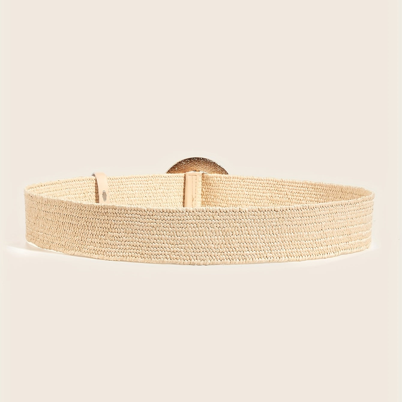 Boho Beige Braided Straw Belt Elastic Waistband