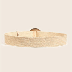 Boho Beige Braided Straw Belt Elastic Waistband