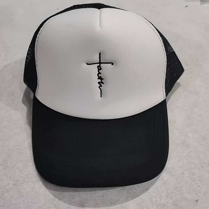 Cross Embroidered Mesh Baseball Cap for Men Women