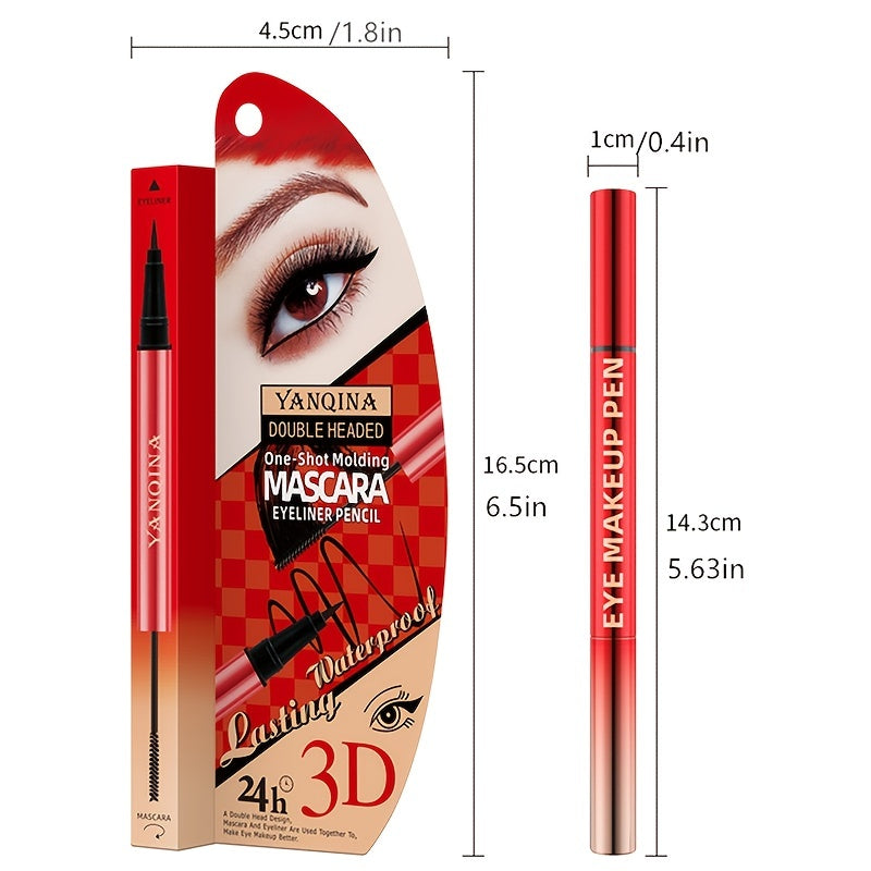 2-in-1 Waterproof Eyeliner Mascara Pen with 4D Silk Fiber Curling Mascara