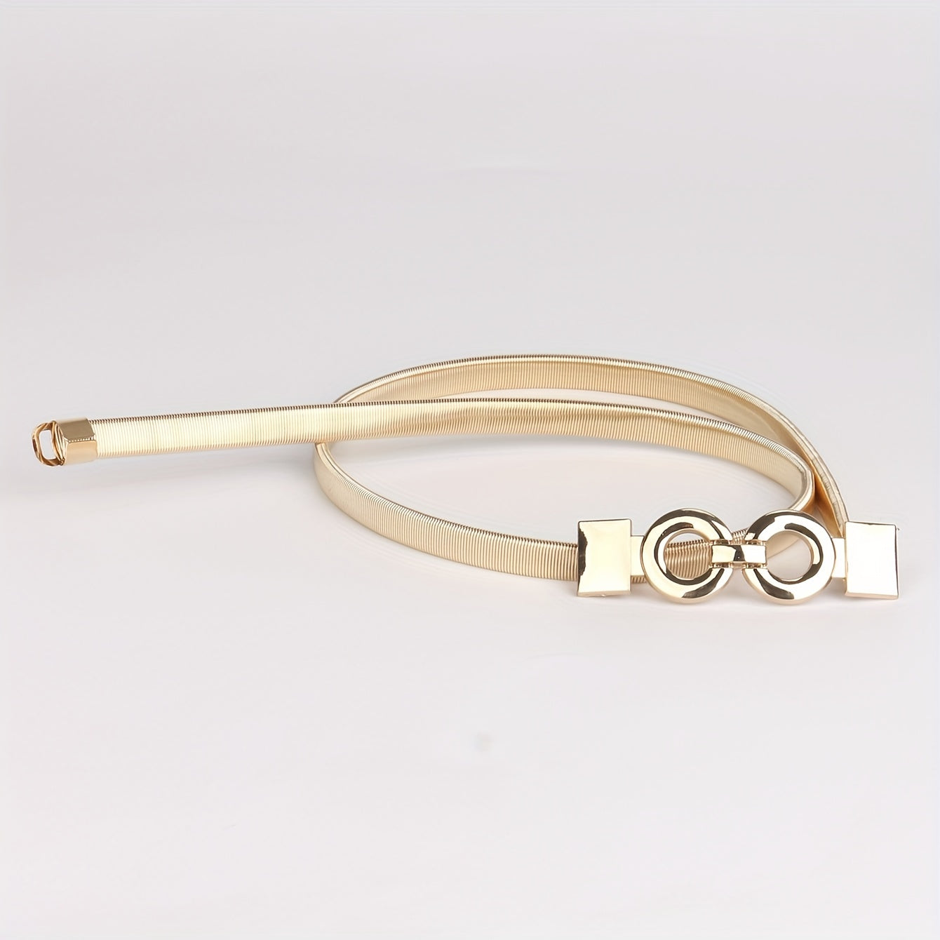 Double O Buckle Waist Chain Golden Elastic Waistband Dress Girdle