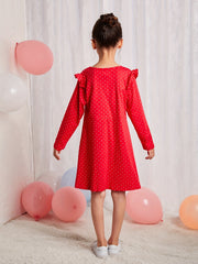 Polka Dots Girls Ruffle Long Sleeve Dress 3-8 Years