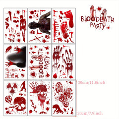 Halloween Blood Print Electrostatic Stickers - Horror Skull Toilet Window Decals