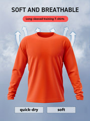Men's Solid Crew Neck Long Sleeve Tee Top for Outdoor Fitness