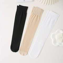 3 Pairs Mesh Calf Stockings & Knee High Socks Women's Hosiery