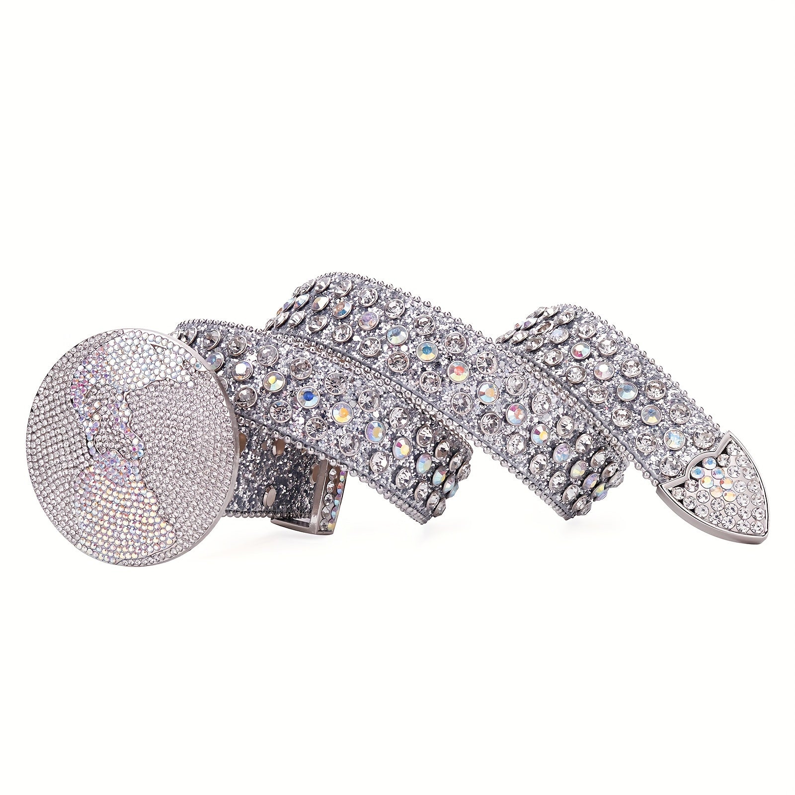Sparkle Earth Round Buckle Rhinestone Belt Crystal Studded Belt