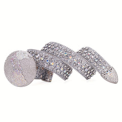 Sparkle Earth Round Buckle Rhinestone Belt Crystal Studded Belt