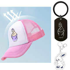 Kpop Baseball Cap & Rabbit Keychain Set - Anime Trucker Hat & Sunshade Dad Hats