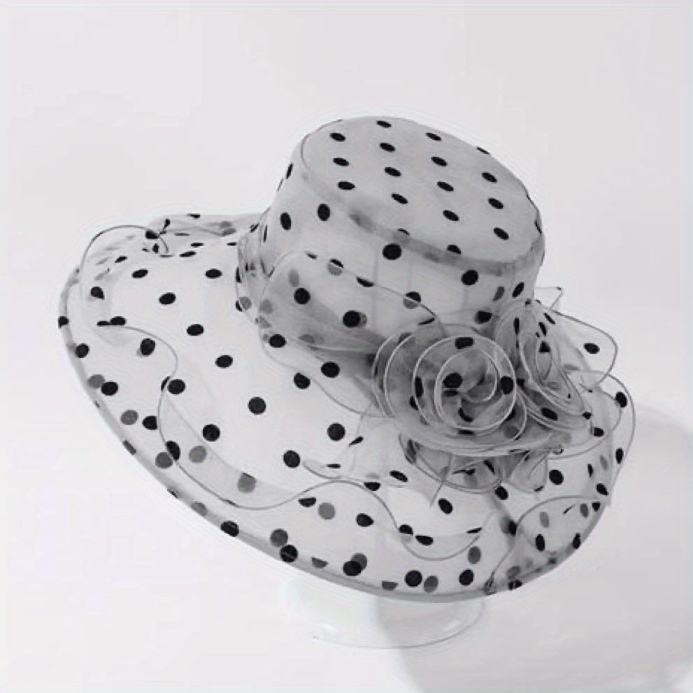 Polka Dot Organza Bucket Hat Wide Brim Lace Derby Hat for Women