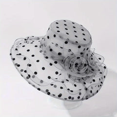 Polka Dot Organza Bucket Hat Wide Brim Lace Derby Hat for Women