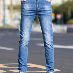 Slim Fit Washed Cotton Jeans Mens Casual Street Style Distressed Mid Stretch Den