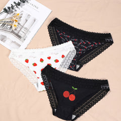 3 Pack Plus Size Random Print Contrast Lace Briefs Women's Plus High Stretch