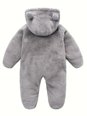 Baby Plush Polar Fleece Jumpsuit With Rabbit Ears