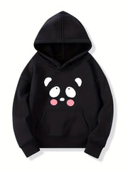 Girls Cartoon Face Print Hooded Sweatshirt Top