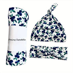 3 Piece Newborn Swaddle Cap Headband Set Anti Shock Elastic Wrap