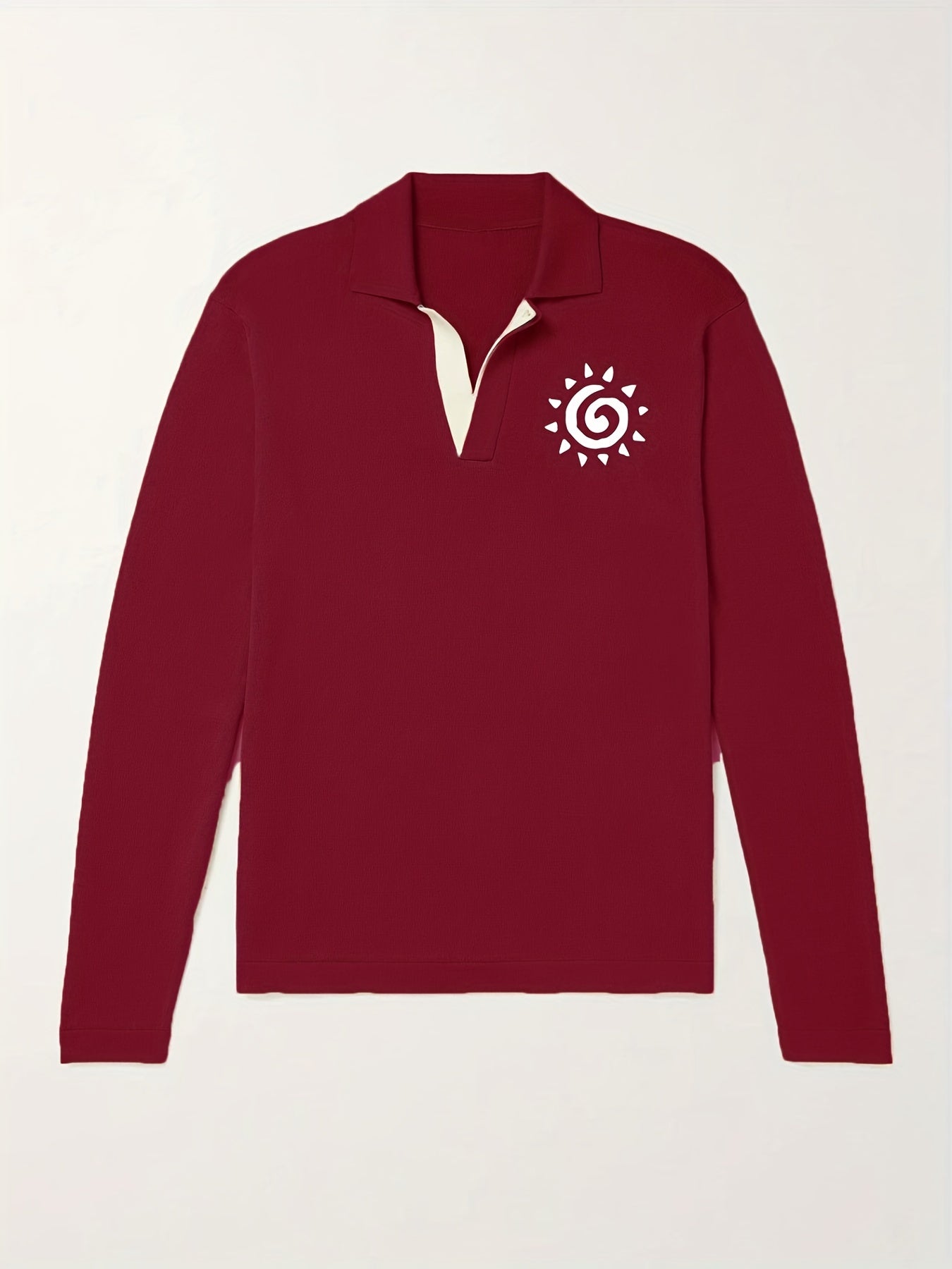 Sun Pattern Knit Polo Shirt Men's Casual Lapel Middle Stretch