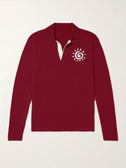 Sun Pattern Knit Polo Shirt Men's Casual Lapel Middle Stretch