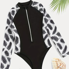 Girls Rain Forest Graphic Long Sleeve Swimsuit for Surfing
