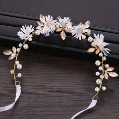 Faux Pearl Flower Leaf Headband Tiara for Women Bride Wedding Hair Accessories