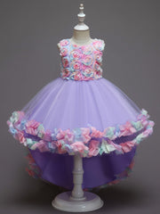 Girls Mesh Flower Princess Dress Party Performance