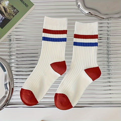 5 Pairs Colorblock Striped Socks Mid Tube Stockings