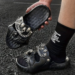 Men's Skull Slides w/ Chains Thick Bottom Comfort Slippers