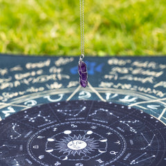Tarot Mat Moon Phase Zodiac Star Pendulum Mat Purple Crystal Chain 8 7inch