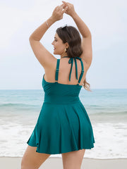 Wrap V Neck Halter Skirted One Piece Bathing Set