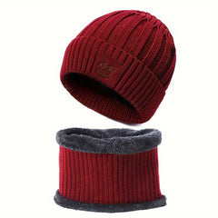 Winter Velvet Beanie Hat & Scarf Set for Men Women Warm Knitted Cap