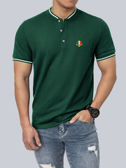 Men's Shield Print Shirt Casual Stretch Button Up Short Sleeve Tee