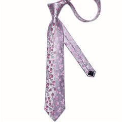 Retro Flowers Pattern Tie Set Classic Flower Necktie Hanky Cufflinks