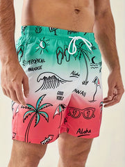 Men's Quick Dry Hawaiian Board Shorts - Casual Swim Trunks