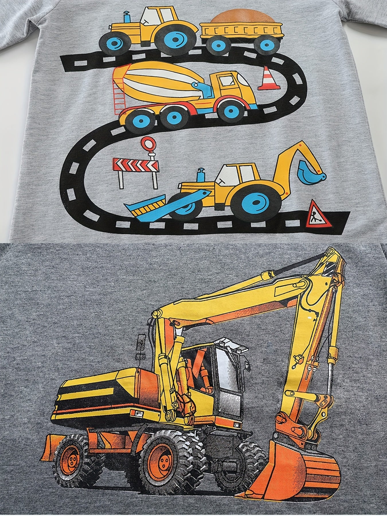 Kid's Cotton Pajamas Long Sleeve Top & Pants Set Engineering Vehicle Print