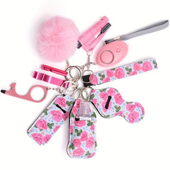 11 Piece Safety Keychain Set for Girls Self Defense No Touch Door Opener Whistle