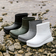 Women's Waterproof Chunky Medium Tube Rain Boots for Outdoor Fishing