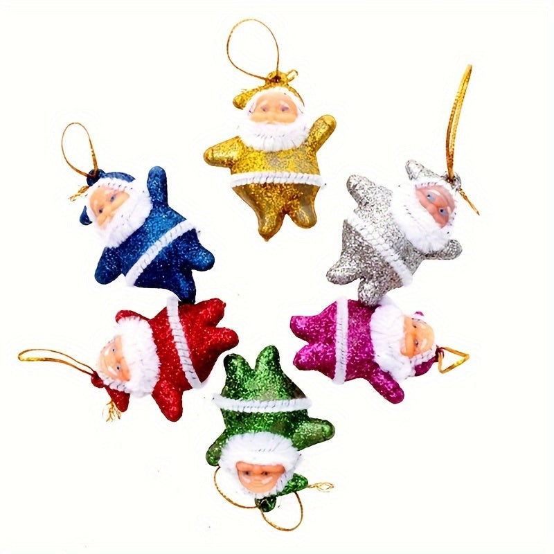 6pcs Mini Old Man Pendant Christmas Tree Decoration Golden Powder Christmas Doll