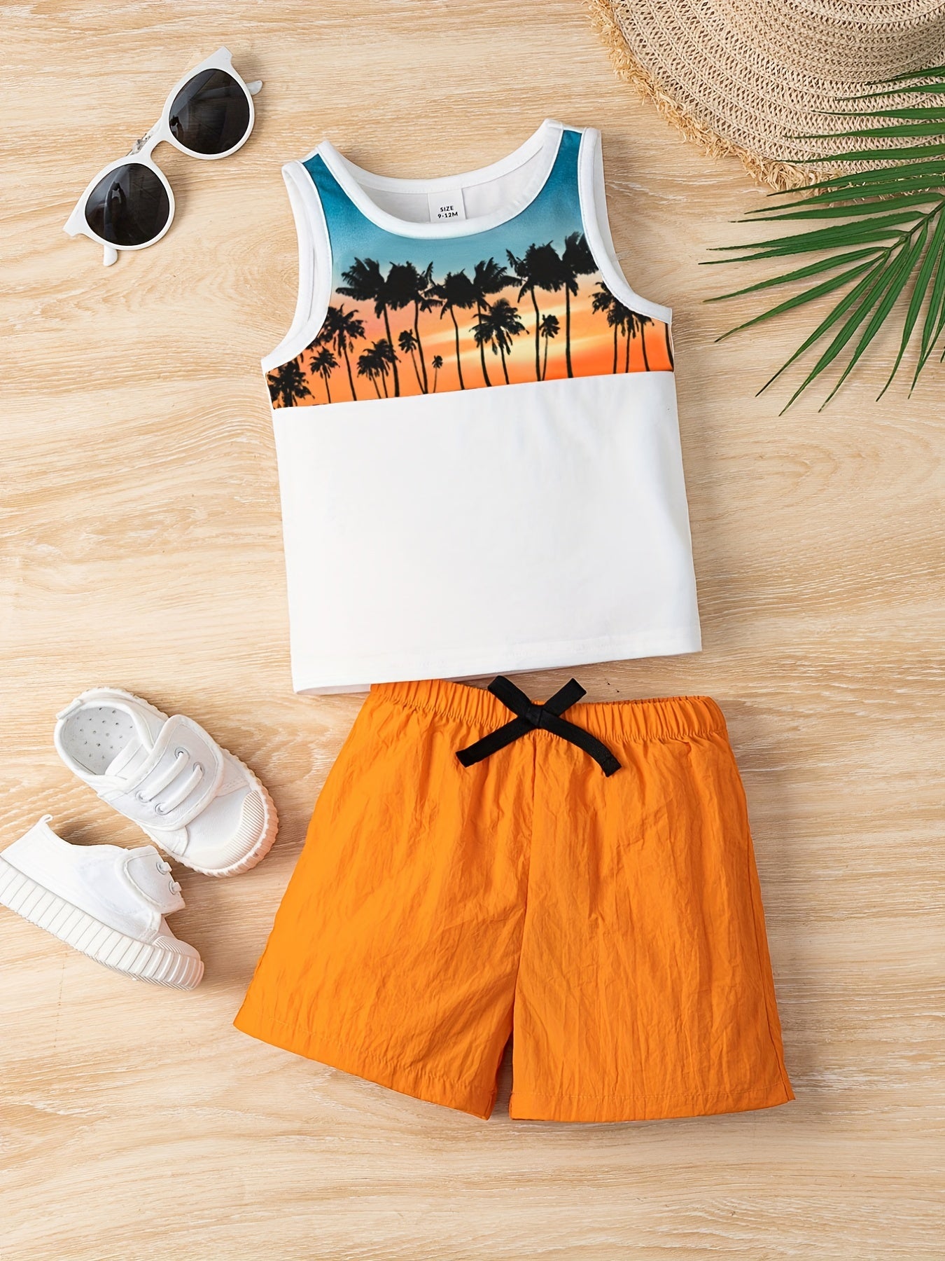 Baby Boy's Tree Print Vest & Shorts Set Summer Outfit