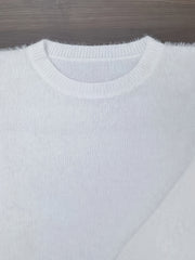 Eyelash Long Sleeve Sweater Round Neck Jumper