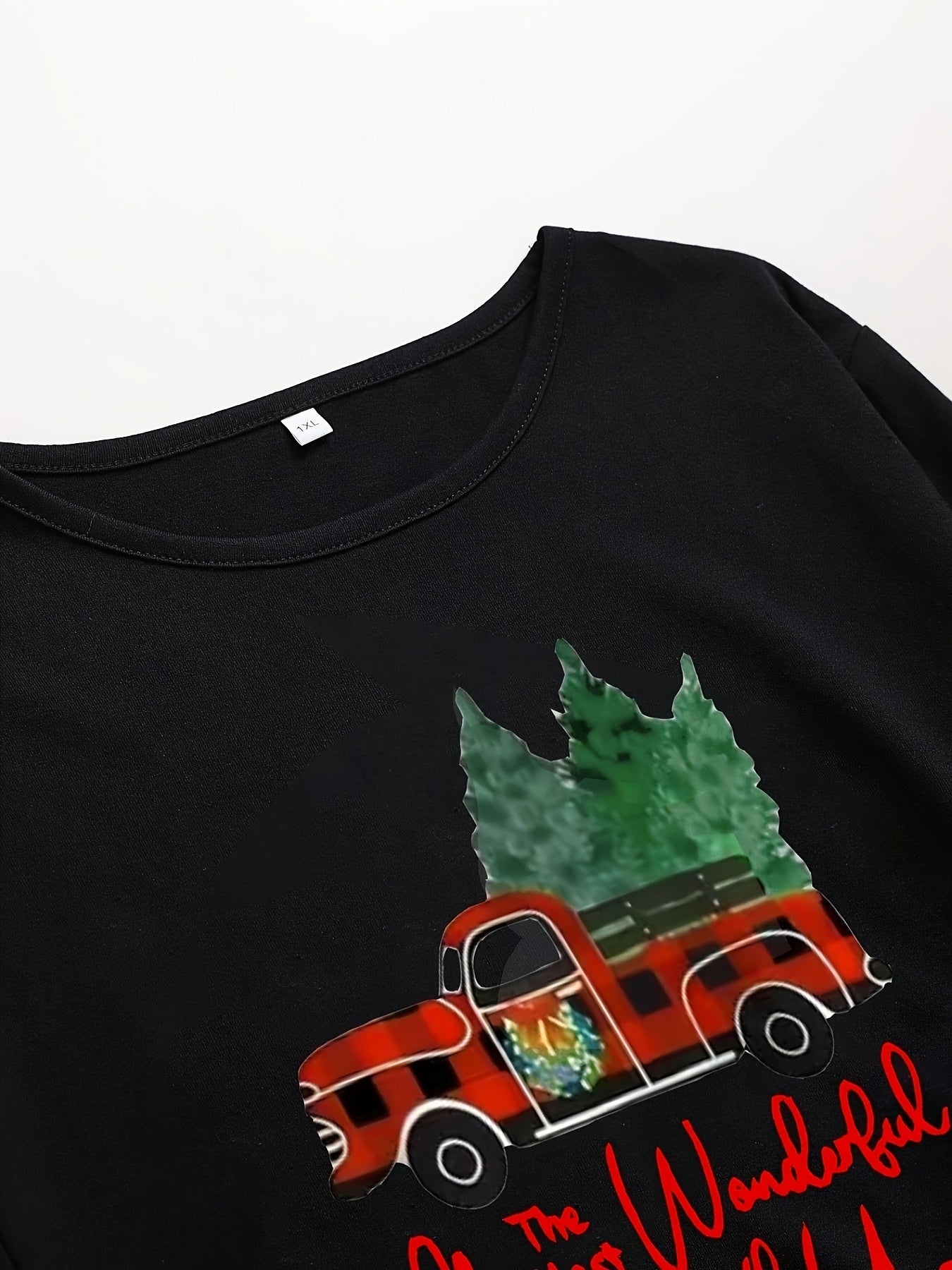 Christmas Casual Dress Women's Plus Plaid Car & Snowflake Long Sleeve