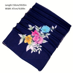 Vintage Flower Print Chiffon Scarf Thin Breathable Shawl