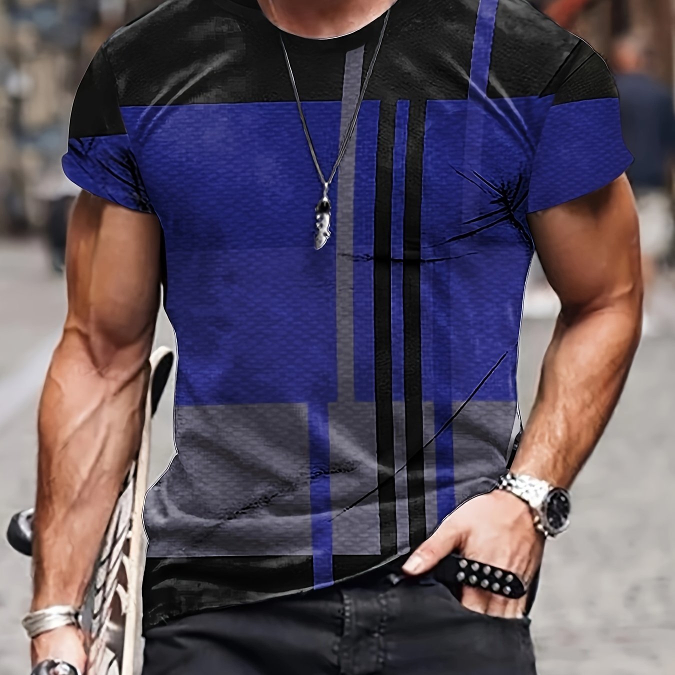 Men's Vintage Printed Sports T-shirt Round Neck Tee