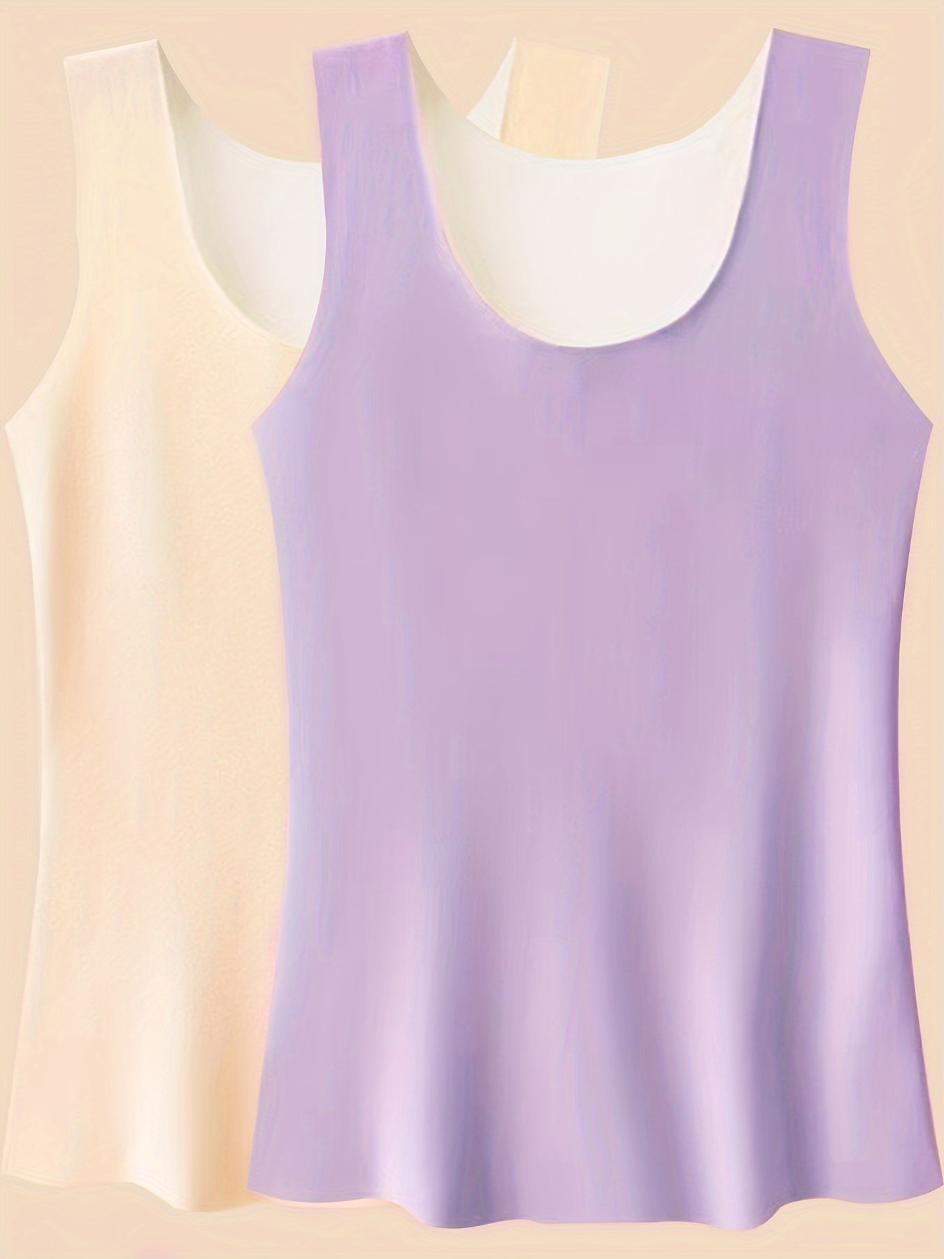 2pcs Seamless Thermal Underwear Soft Crew Neck Sleeveless Top Women's Lingerie